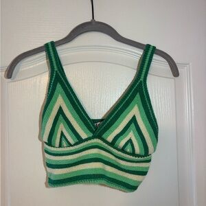 Zara Green and Cream Striped Knit Tank Top